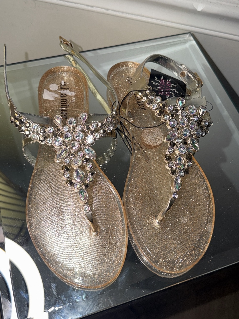 Embellished Gold Women’s T-Strap Sandals